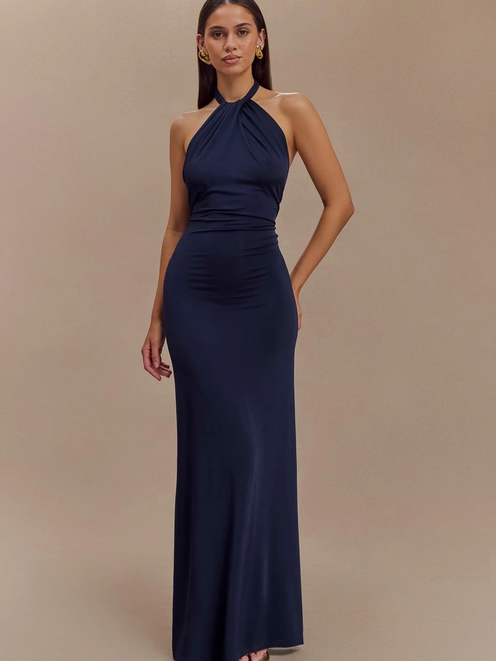 MESHKI Elyna Slinky Halter Maxi Dress - Navy
